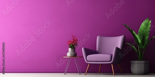 Purple Chair  Painting  And Plant In Viva Magenta Living Room