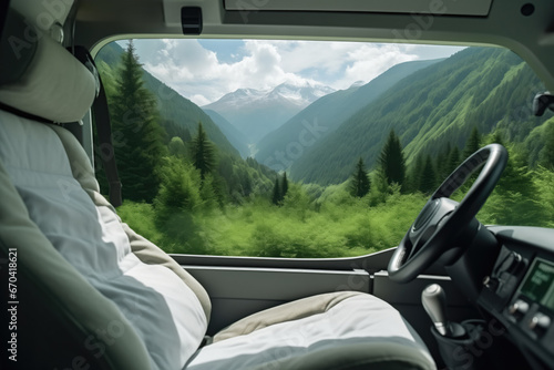 Serene Mountain View From Inside Campervan