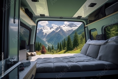 Serene Mountain View From Inside Campervan