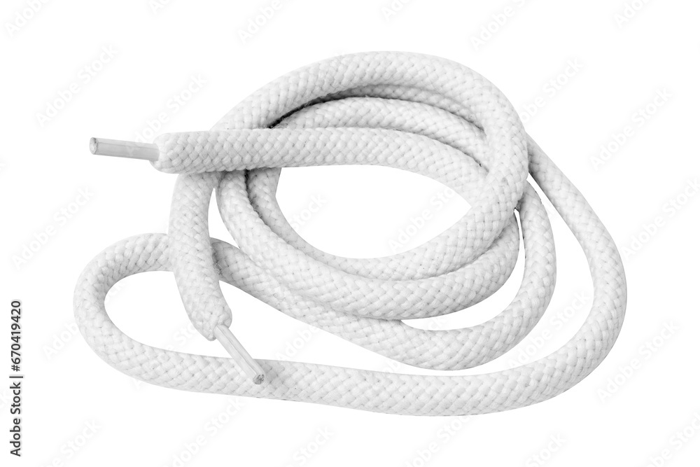 White twisted shoe string. Isolate on a white background. - obrazy, fototapety, plakaty 
