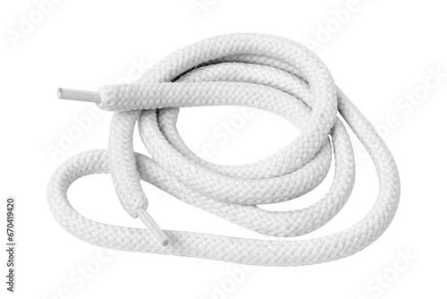White twisted shoe string. Isolate on a white background. photo