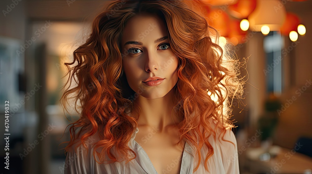 Close-up portrait of her she nice attractive lovely pretty cheerful cheery glad wavy-haired girl folded arms over background. Woman portrait illustration. Generative AI