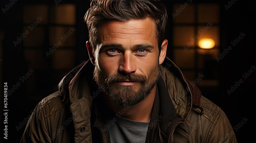 Obraz premium Smiling man studio portrait. People, male beauty, student, lifestyle concept. Man face portrait illustration. Generative AI