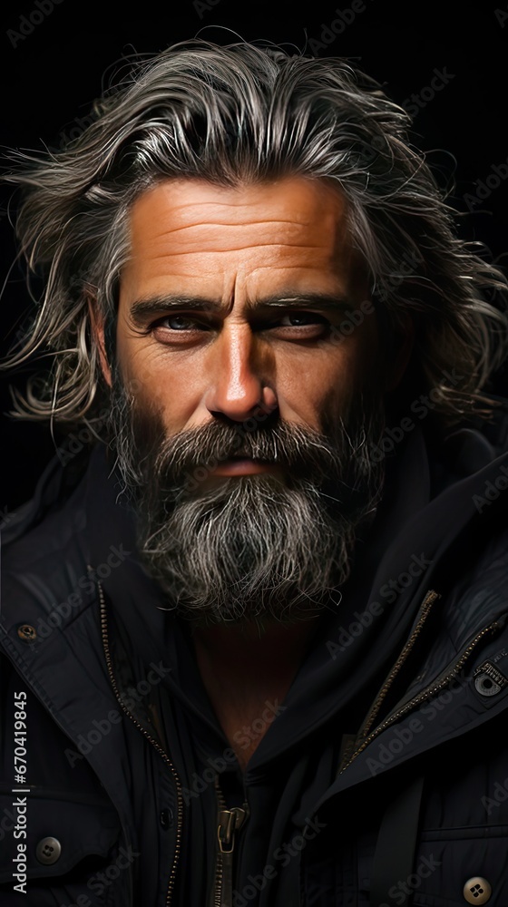 Obraz premium Portrait of handsome man. Man face portrait illustration. Generative AI