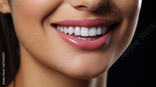 Beautiful female smile after teeth whitening procedure. Dental care. Dentistry concept. Dental care illustration. Generative AI
