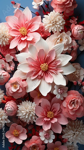 Abstract floral backdrop of pink flowers over pastel colors with soft style for spring or summer time. Floral flower illustration. Generative AI