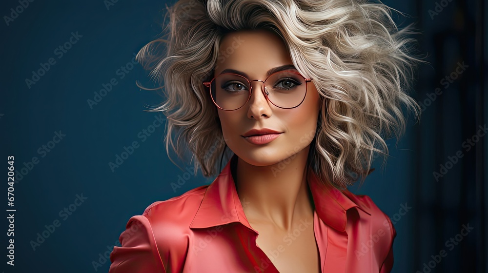 Middle age beautiful businesswoman wearing glasses standing over background with a happy and cool smile on face. Lucky person. Woman portrait illustration. Generative AI Middle age beautiful businesswoman wearing glasses standing over background with a happy and cool smile on face. Lucky person. Woman portrait illustration. Generative AI
