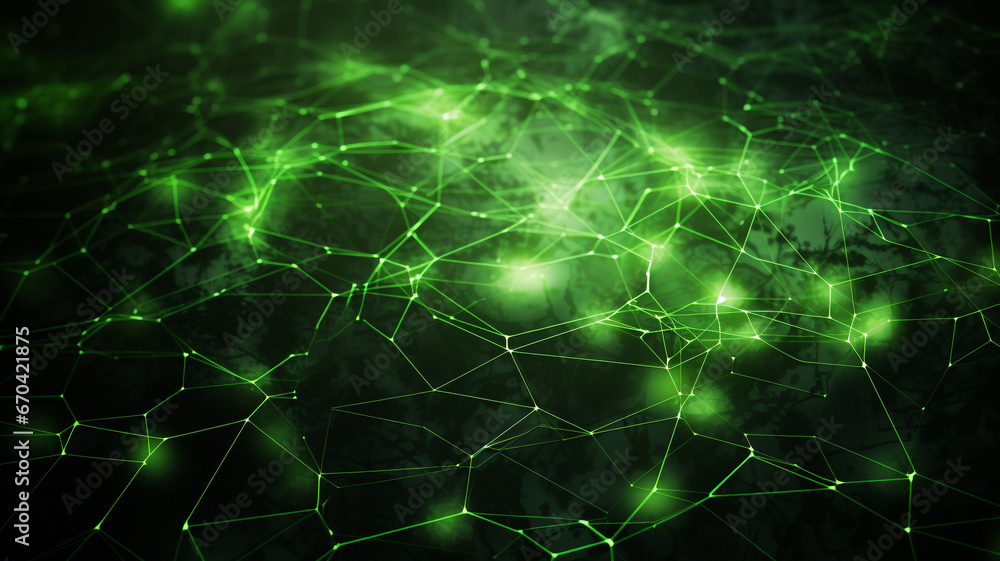 green abstract background with a network grid and particles connected green abstract background with a network grid and particles connected