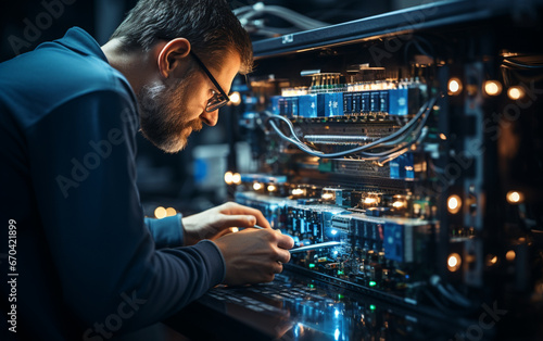 osoba naprawiająca sprzęt komputerowy. photo