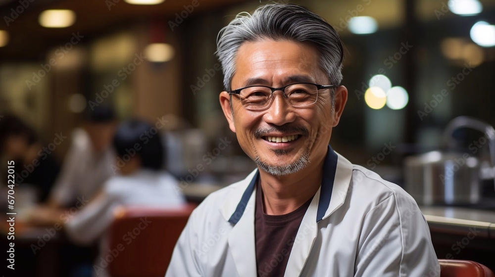 Portrait of a middle-aged doctor against the background of a hospital. Doctor at workplace with ai generative Portrait of a middle-aged doctor against the background of a hospital. Doctor at workplace with ai generative