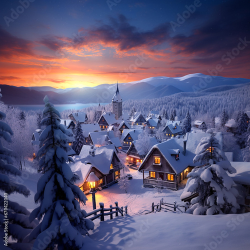 weihnachtlich verschneites kleines Dorf