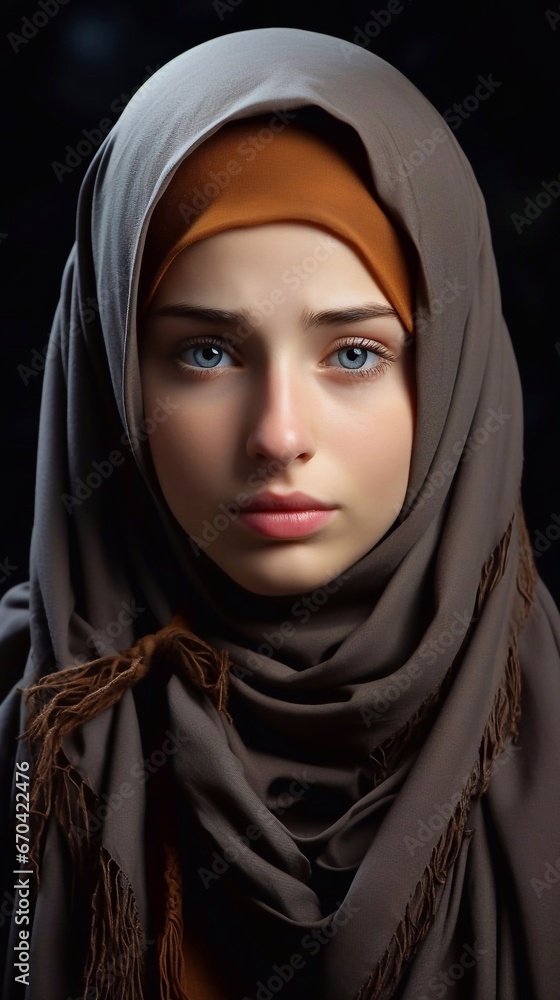 Portrait of beautiful muslim girl on dark background. AI generated Portrait of beautiful muslim girl on dark background. AI generated