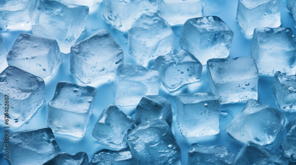 Ice cubes bluish background
