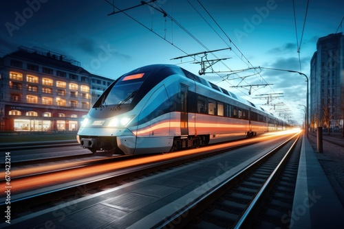 Electric passenger trains travel at high speed.
