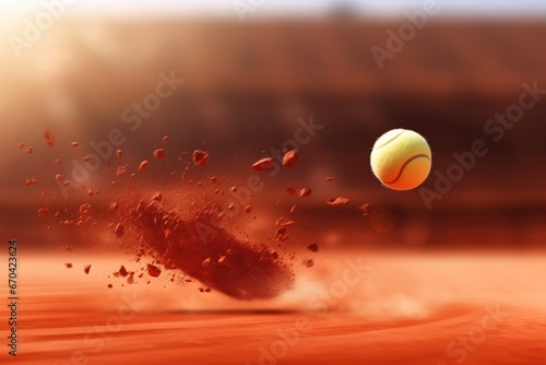 Tennis Ball Splashing On Red Clay Court Sport Illustration © Anastasiia