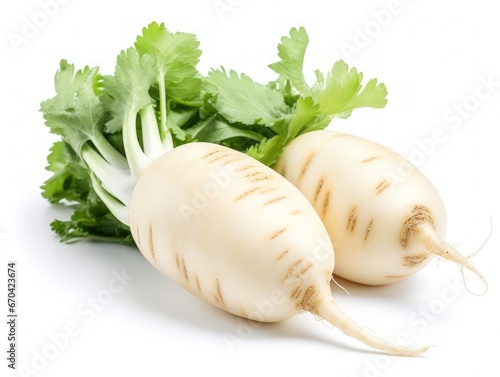 Daikon radishes isolated on white background