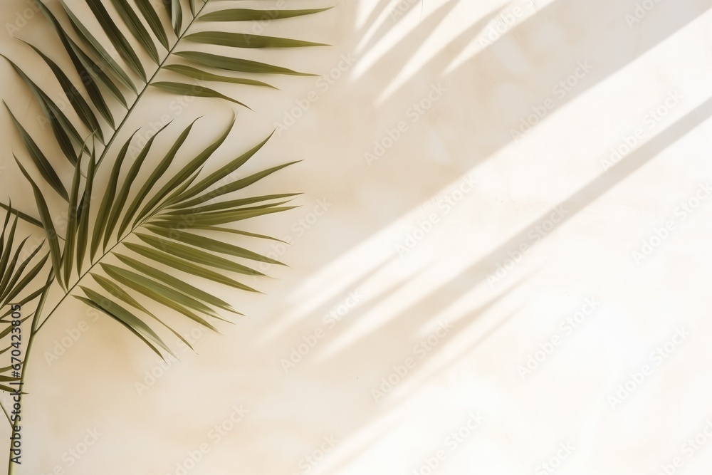 Fototapeta premium Tropical Leaf Shadow On Cream White Concrete Wall