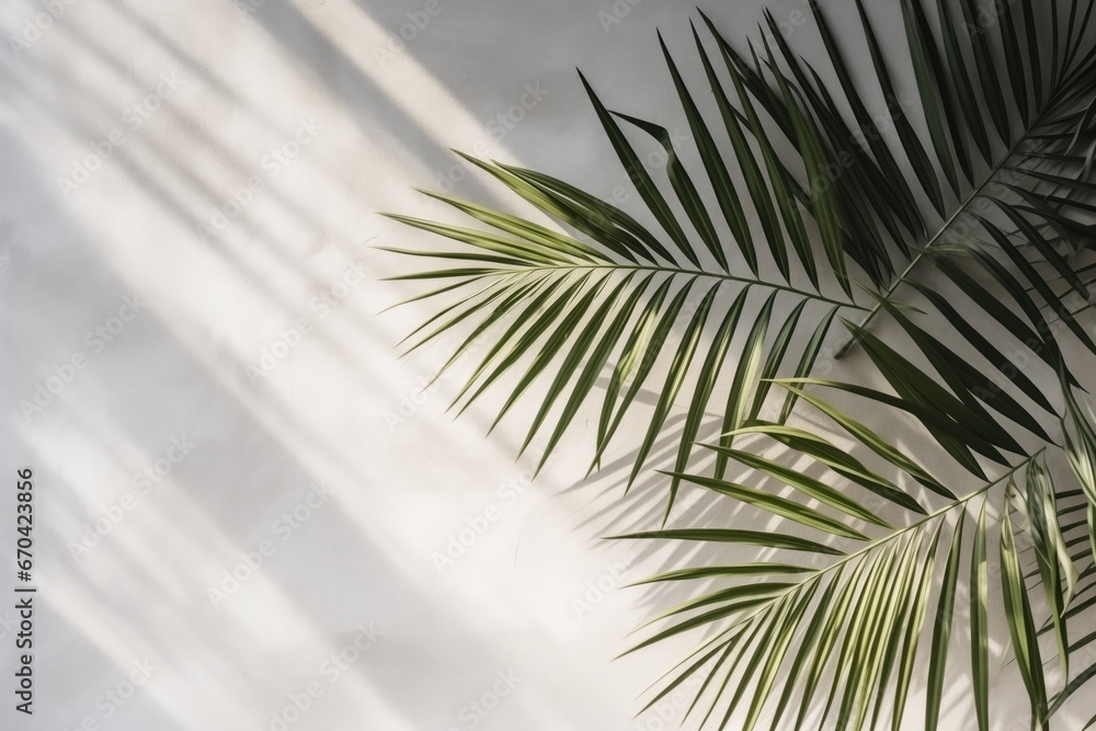 Fototapeta premium Tropical Palm Leaves Casting Shadows On Concrete Background
