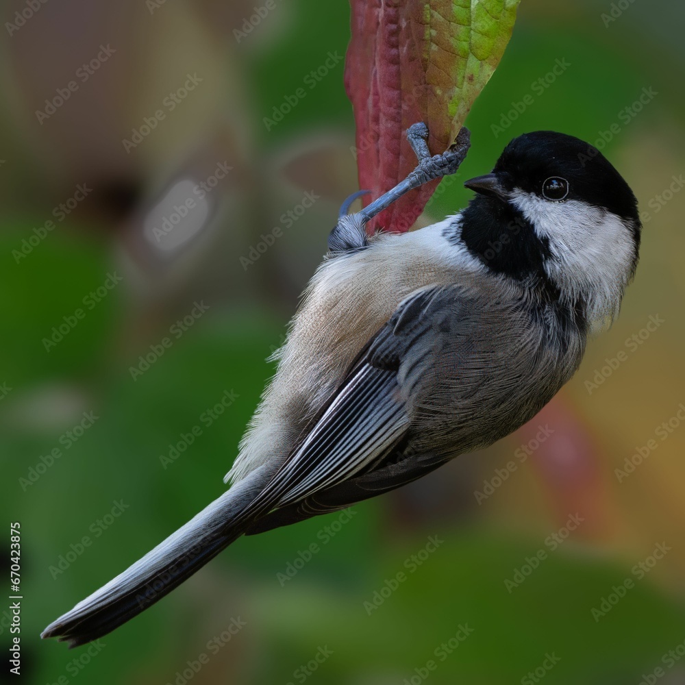 Obraz premium Black-capped chickadee (Poecile atricapillus) perched on a thin twig