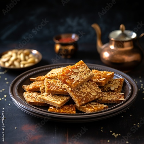 illustration of Gajak or til papdi or patti is a dry sweet cake, Generative ai photo