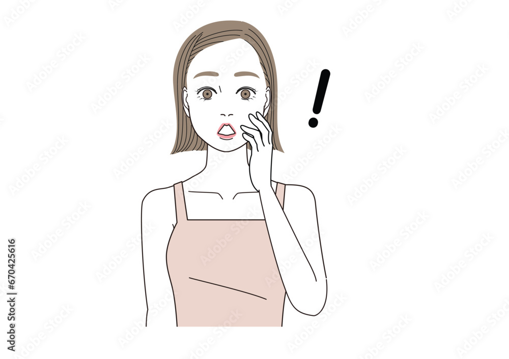 目を見開いて驚いている表情の女性 目を見開いて驚いている表情の女性
