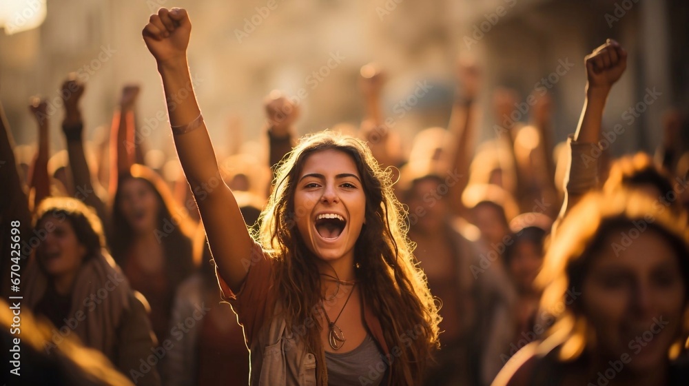 Obraz premium Women protesters fighting for their rights. AI generation