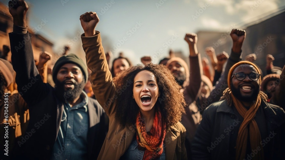 Multi etnic pepople - men and women protesters fighting for their rights. AI generation Multi etnic pepople - men and women protesters fighting for their rights. AI generation
