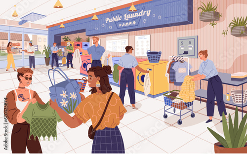 Laundry. Vector illustration. Detergent selection depends on fabric and cleanliness Cleaning equipment aids in laundry tasks The dryers gentle cycle is suitable for dedicates Sorting laundry saves
