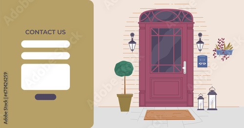 Contact us. Vector illustration. Connect to world possibilities through our reliable internet services. Contact us form. Explore limitless opportunities cyberspace with our online platform