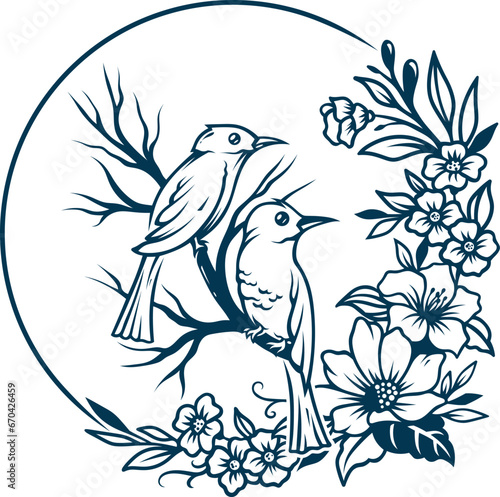 Aesthetic Floral Birds Tattoo Illustration