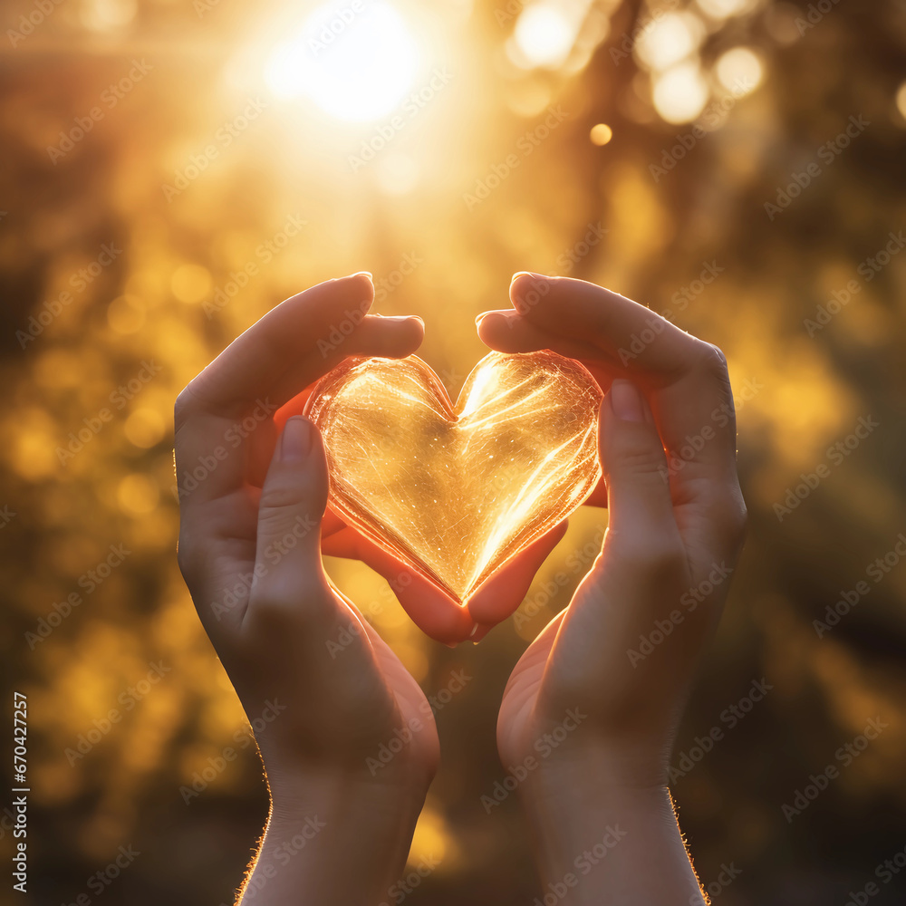 Hands making sign Heart by fingers and sunlight. Love concept on Valentine day, Happiness moment, Health care, donate, family insurance, World heart day, Health day, Hope, Kindness. Generative AI. Hands making sign Heart by fingers and sunlight. Love concept on Valentine day, Happiness moment, Health care, donate, family insurance, World heart day, Health day, Hope, Kindness. Generative AI.