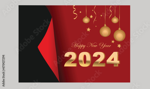 2024 Happy New Year with luxury  design. 2024 New year background. Greeting Card, Banner, Poster. Vector Illustration.