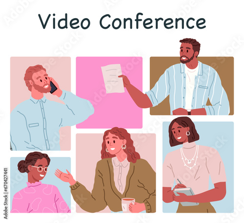 Video conference. Vector illustration. The video conference allows people to connect and communicate remotely A digital connection facilitates seamless communication over internet The modern network