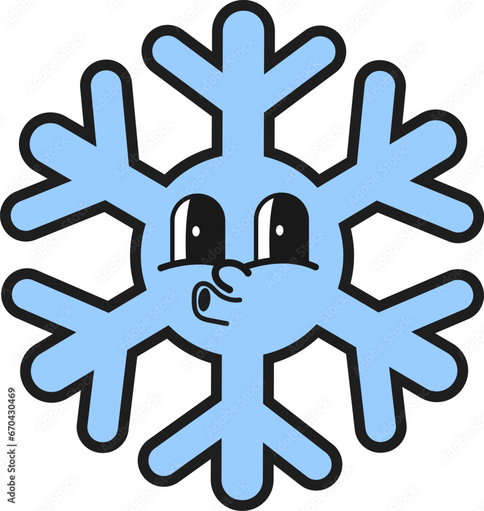 christmas snowflake isolated on white background. illustration of winter snowflake in groovy retro cartoon style. funny cute snowflake with face christmas snowflake isolated on white background. illustration of winter snowflake in groovy retro cartoon style. funny cute snowflake with face