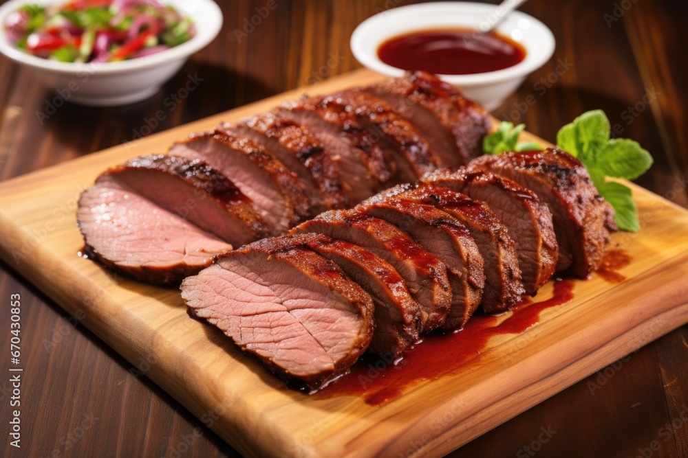 beef brisket slices glazed with barbecue sauce beef brisket slices glazed with barbecue sauce