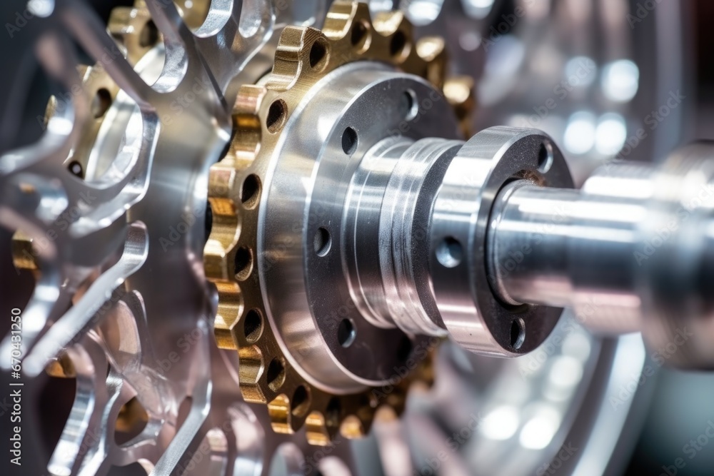 Obraz premium macro shot of a bicycle wheel hub in manufacturing