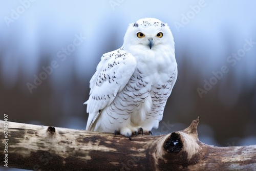 a snowy owl perched on a dead tree branch © Alfazet Chronicles