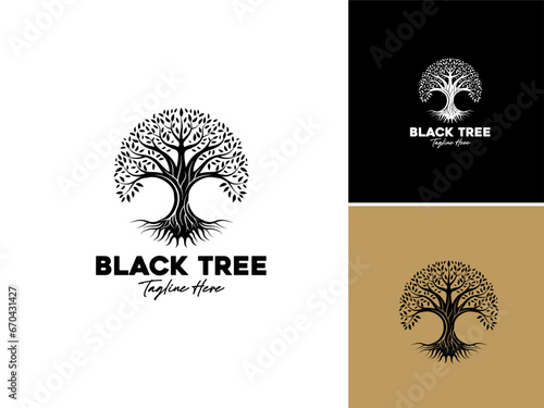 Root Leaf Family Tree of Life Oak Banyan Maple Stamp Seal Emblem Label logo design vector