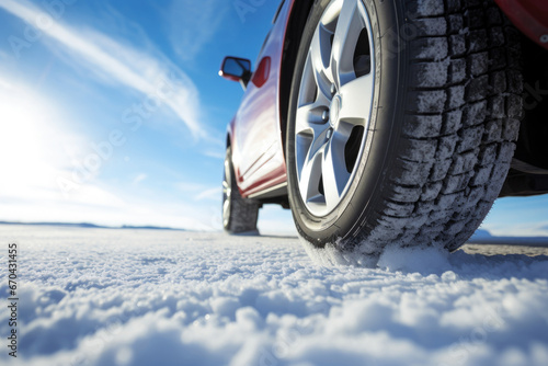 winter tires on cold winter background
