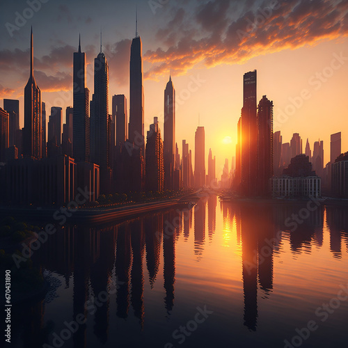 Building City And Sunset © mdronydesigner