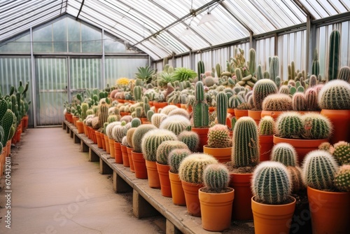 a diversity of cactus species planted in a greenhouse