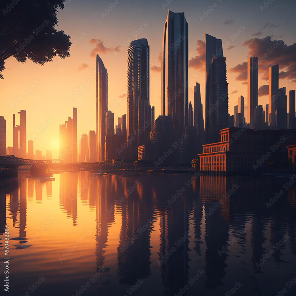 Fototapeta premium Building City And Sunset