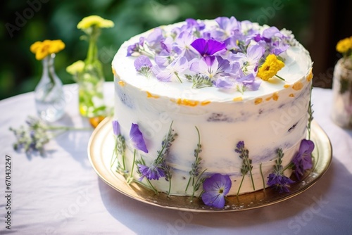 a bridal shower cake decorated with edible flowers