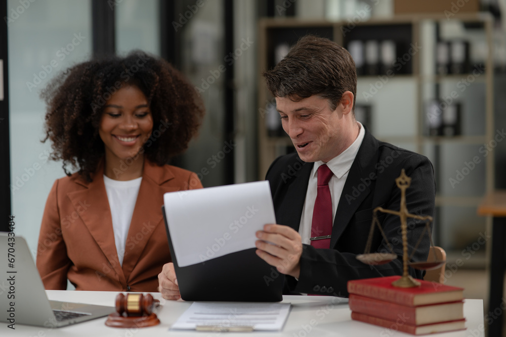Partner lawyers or attorneys discussing a contract agreement. Successful businessmen have a contract in place to protect it,signing of modest agreements form in office... Partner lawyers or attorneys discussing a contract agreement. Successful businessmen have a contract in place to protect it,signing of modest agreements form in office...