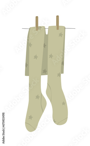 A color tights are drying on the air. Underwear hanging on a clothesline. Kids cute illustration