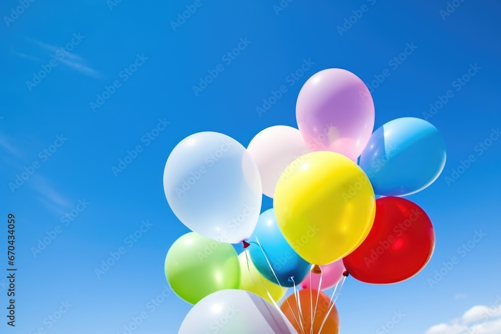 balloons of various colors against a blue sky balloons of various colors against a blue sky