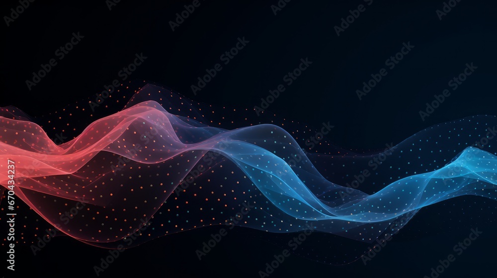 Wave of dots and weave lines. Abstract background. Network connection structure. - obrazy, fototapety, plakaty 