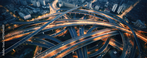 Obraz na plátně Aerial view of road in big city