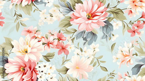 1950s pastel floral seamless wallpaper with soft curves