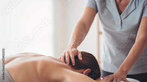 Physiotherapist doing back massage to a patient in clinic.